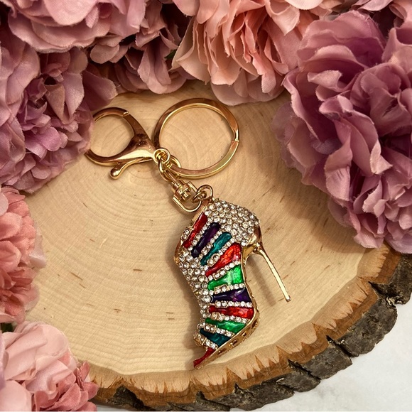 Multicolor 3D High Heel Crystal Shoe Keychain Charm - Picture 12 of 16